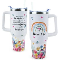 Nurse Tumbler 40 oz Tumbler with Handle and Straw Lid Leak Proof | Best Nurse Ever Coffee Travel Mug with Handle Insulated for Hot and Cold Drink, Nurse Gifts for Women Nurses Day Birthday Cup