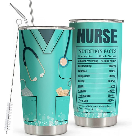 Nurse Tumbler - Appreciation Nurse Gifts - Nutritional Facts Nurse Coffee Travel Mug Birthday Christmas Cups Nurse Week - Nursing School Graduation for Nurses Stainless Steel Tumbler 20oz