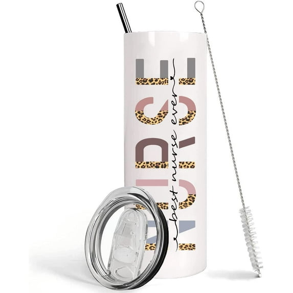 Nurse Tumbler,Best Nurse Ever,leopard Skinny Tumblers,Vacuum Insulated Tumbler With Straw,Nurse Gift from Daughter,Son,Nurse Day Mother Day Christmas Birthday Gifts for Women Nurse