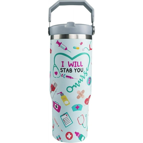Nurse Tumbler Gifts for Women and Men - Appreciation for RN, LPN, New Nurses - 30oz Thermal Mug With Handle and Flip Straw