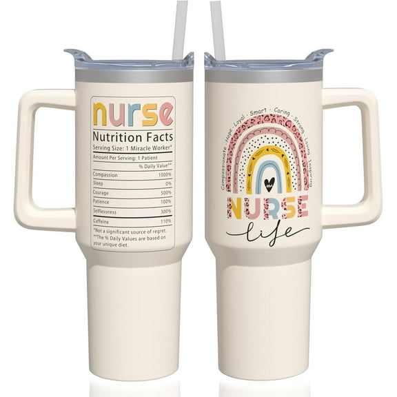 Nurse Tumbler Nurse Gifts for Women - Nurse Appreciation Gifts Nurses Week Gifts for Female Male Nurse、 New Nurses、 NICU Nurse、 RN、 LPN, 40oz Nurse Tumbler with Handle and Straw