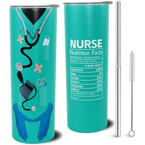 Nurse Tumbler With Lid and Straw Stainless Steel 20oz Nurse Skinny Tumbler Insulated Nurse Tumbler Water Bottle Cups Travel Mug Nurse Gifts for Women