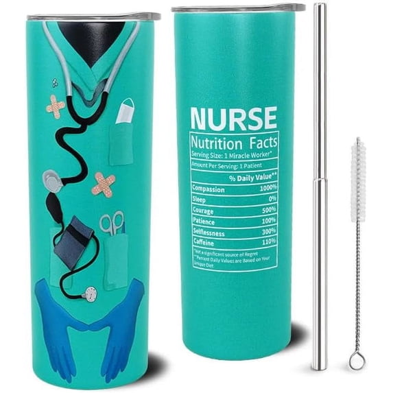 Nurse Tumbler With Lid and Straw Stainless Steel 20oz Nurse Skinny Tumbler Insulated Nurse Tumbler Water Bottle Cups Travel Mug Nurse Gifts for Women