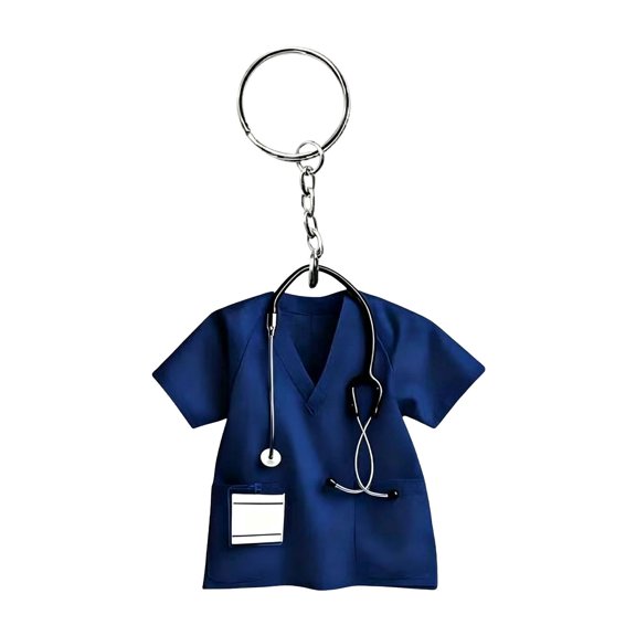 Nurse Uniform Acrylic Keychain Dark Blue Flat Printed Pendant for Medical Workers RN CNA Nurse Graduation Gift Bag Charm 2.0 X 1.8 in for Home Kitchen Bathroom and Office Daily Use