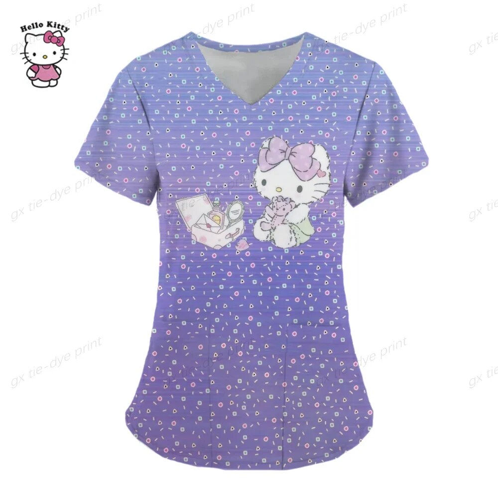 Nurse Uniform Hello Kitty Women Short Sleeve Working Uniform Pocket ...