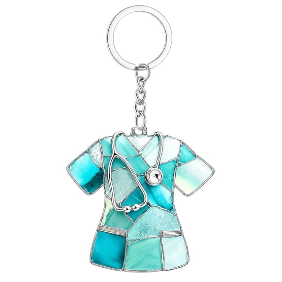 Nurse Uniform Key Chain, 2 Colors Scrub Top Keyring with Stethoscope, Lightweight Acrylic Purse Car Key Accessory for Nurse Student Women Gift