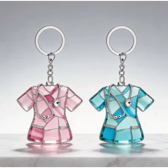 Nurse Uniform Key Chain, Cute Nurse Scrub Uniform Keyring Charm, Translucent Acrylic Purse Handbag Accessory for Nurse Student Graduation Gift