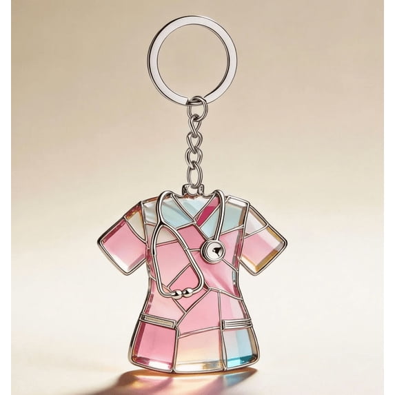 Nurse Uniform Key Chain, Cute Nurse Scrub Uniform Keyring Charm, Translucent Acrylic Purse Handbag Accessory for Nurse Student Graduation Gift
