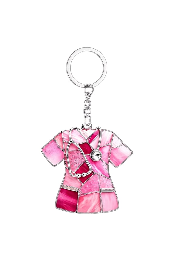 Nurse Uniform Key Chain, Stained Glass Effect Acrylic Scrub Top Keychain with Stethoscope, Cute Bag Purse Charm for Nurse Student Medical Worker Gift