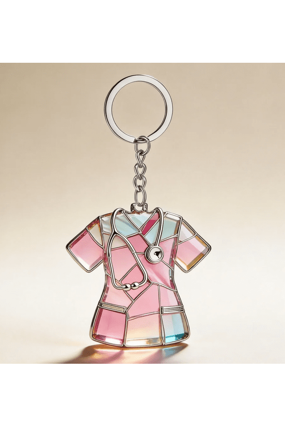 Nurse Uniform Key Chain, Stylish Scrubs Design Key Ring with Stethoscope, Translucent Acrylic Bag Charm for Nurse Medical Student Birthday Gift