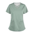 thumbnail image 1 of Nurse Uniform Scrub Tops Solid V-Neck Medical Women Two Pocket Lab Spa Beauty Short Sleeve Shirt Workwear 5XL Polyester, 1 of 4