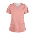 thumbnail image 1 of Nurse Uniform Scrub Tops Solid V-Neck Medical Women Two Pocket Lab Spa Beauty Short Sleeve Shirt Workwear L Polyester, 1 of 4