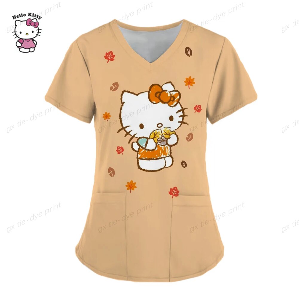 Nurse Uniform Women Short Sleeve Hello Kitty Working Uniform Pocket