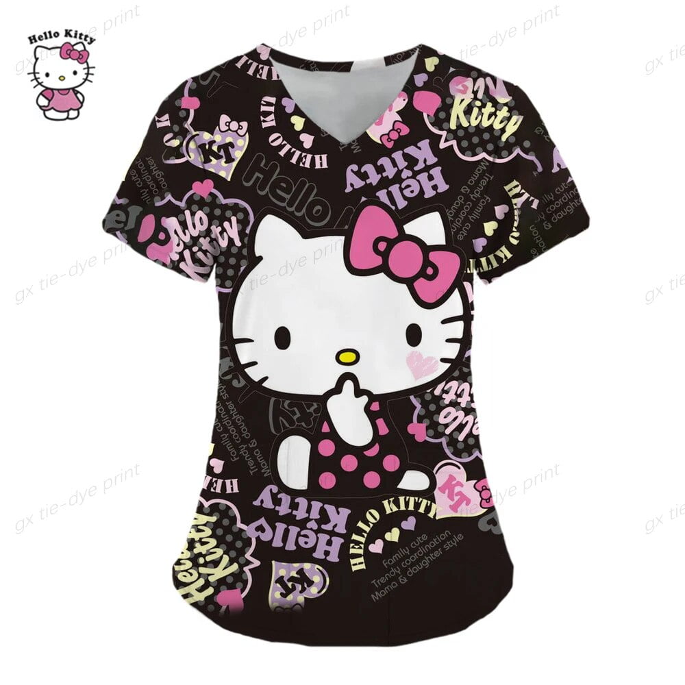 Nurse Uniform Women Short Sleeve Hello Kitty Working Uniform Pocket