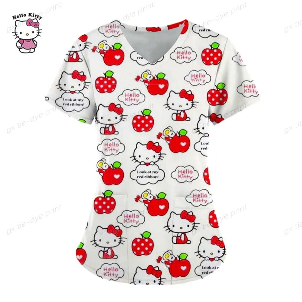 Nurse Uniform Women Short Sleeve Hello Kitty Working Uniform Pocket ...