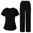 thumbnail image 1 of Nurse Uniform for Women 2 Piece Color Blocked Short Sleeve V-neck Pocket Trousers Casual Caregiver Uniform Set, 1 of 8