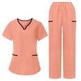 thumbnail image 1 of Nurse Uniform for Women 2 Piece Color Blocked Short Sleeve V-neck Pocket Trousers Casual Caregiver Uniform Set, 1 of 8