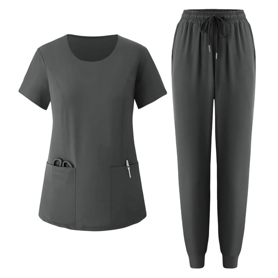 Nurse Uniform for Women 2 Piece Solid Color Short-sleeved V Neck Pocket Trousers Caregiver Uniform Set