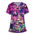 thumbnail image 1 of Nurse Uniforms for Women Summer Breathable Printed V Neck Plus Size Scrub Tops Short Sleeve Professionals Soft Stretch T-Shirts with Pockets purple 4X-Large, 1 of 4