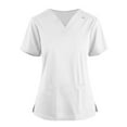 thumbnail image 1 of Nurse Uniforms for Women Summer Solid Color V Neck Plus Size T-Shirts Short Sleeve Loose Fit Workwear Shirt with Pockets (White), 1 of 4