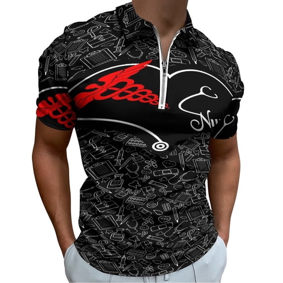 Nurse Valentine's Day Men Zipper T-shirt Summer Casual Short Sleeve T-shirt Top