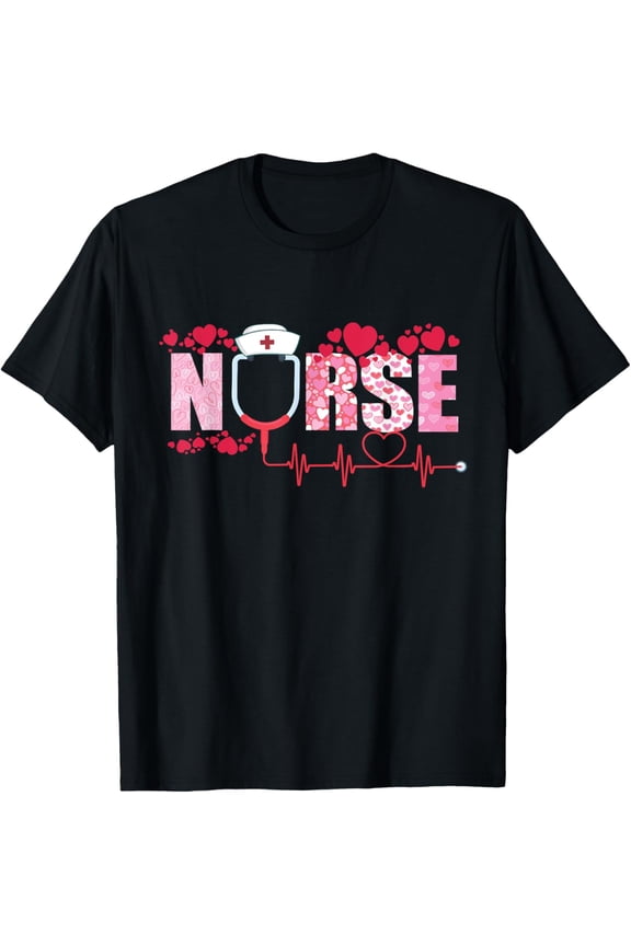 Nurse Valentines Day Heart Stethoscope Cute Love Nursing T-Shirt