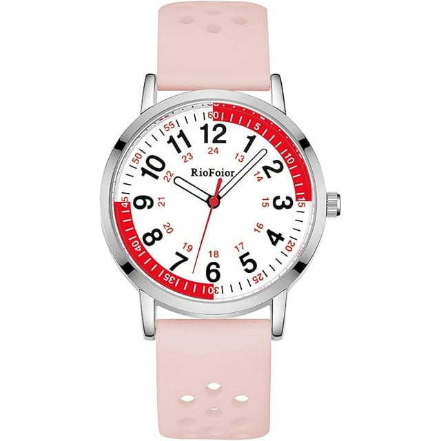 Nurse Watch for Nurse,Nursing Student,Medical Professionals,Doctors,with Pulsometer,Second Hand and 24 Hour,Soft Breathable Pink Silicone Band.Easy to Read Waterproof Watch.