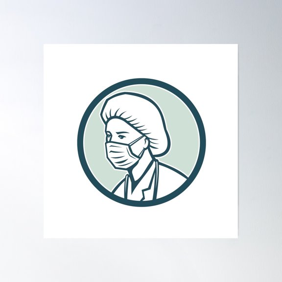 Nurse Wearing Surgical Mask Mascot Poster Wall Art, Modern Wall Decor, 12x18 UNFRAMED