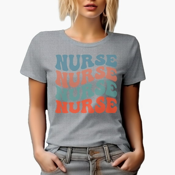 Nurse Word, Medical Profession Themed, Groovy Retro Wavy Text Merch Gift, Heather Grey T-Shirt, Medium