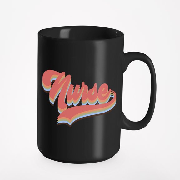Nurse Word Typography, Nurses Week or Nursing Profession, Black 15oz Ceramic Mug