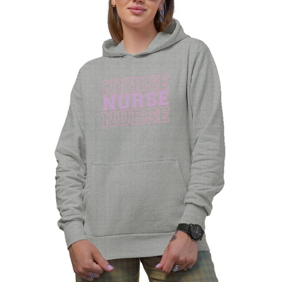 Nurse Word in Varsity or College Font Merch Gift, Heather Grey Hooded Sweatshirt or Hoodie, XL