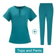 Unisex Medical Scrubs Set Nurse Work Uniform Shirt and Pant Set with Pockets for Clinics
