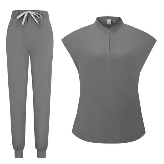 Nurse Working Uniforms Womens 2 Piece Jogger Scrub Set Mock Neck Work Shirts Long Pants Nurse Gifts for Work, Gray, S