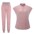 thumbnail image 1 of Nurse Working Uniforms Womens 2 Piece Jogger Scrub Set Mock Neck Work Shirts Long Pants Nurse Gifts for Work, Pink, S, 1 of 2