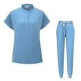 thumbnail image 1 of Nurse Workwear Sets for Women V-Neck Scrubs Tops and Drawstring Jogger Pants Nurse Uniform Set with Pocket Light Blue XL, 1 of 4
