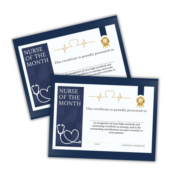 Nurse of The Month Award Blue 50pk 8.5x11 Humor Certificates Personalized Medical Staff Hospital HR Appreciation Week Healthcare Recognition