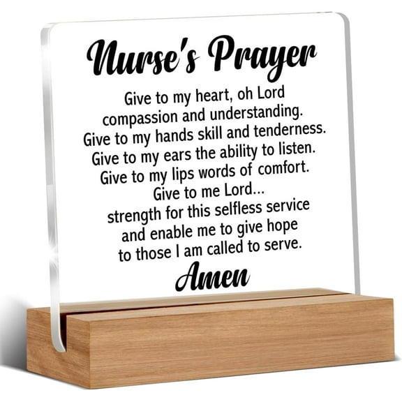 Nurse's Prayer Gifts Christian Nurse Gifts Nursing Clear Desk Decorative Sign Gifts Acrylic Sign With Wooden Stand for Desk Table Shelf 4x4 Inch