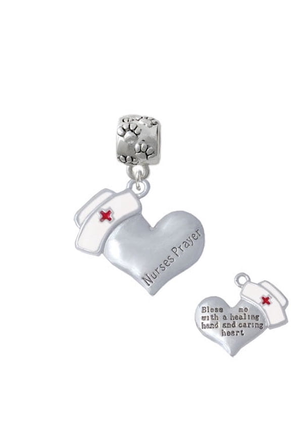 Nurse's Prayer Heart - Healing Hand - Paw Print Charm Bead