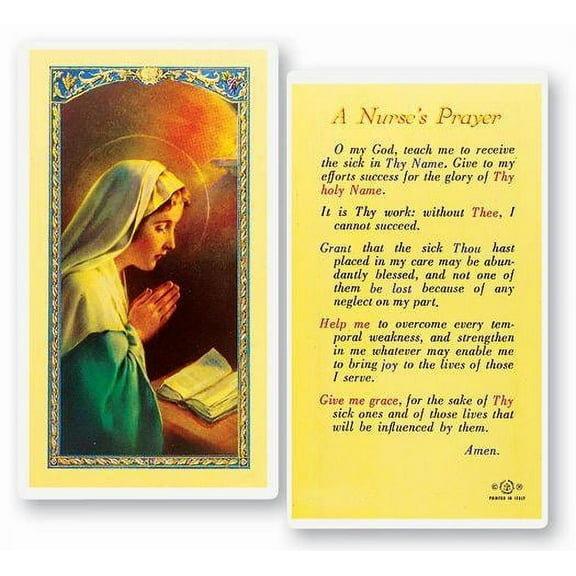 Nurse's Prayer Laminated Catholic Prayer Holy Card with Prayer on Back, Pack of 25