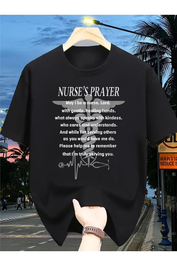 Nurse's Prayer T-Shirt - Retro Healthcare Gift Suitable for Men & Women, Crew Neck Short Sleeve Tee with Prayer, All-Season Comfort for Nursing Apparel,
