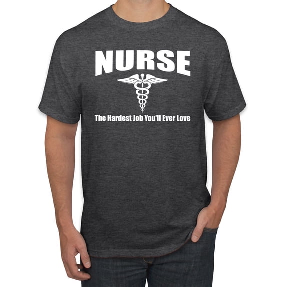 Nurse the Hardest Job You'll Ever Love | Mens Pop Culture Graphic T-Shirt, Heather Black, X-Large