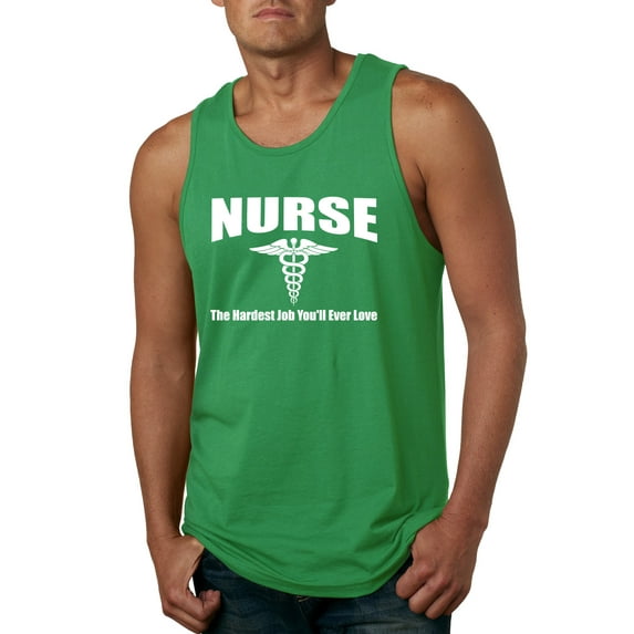 Nurse the Hardest Job You'll Ever Love | Mens Pop Culture Graphic Tank Top, Kelly, 2XL
