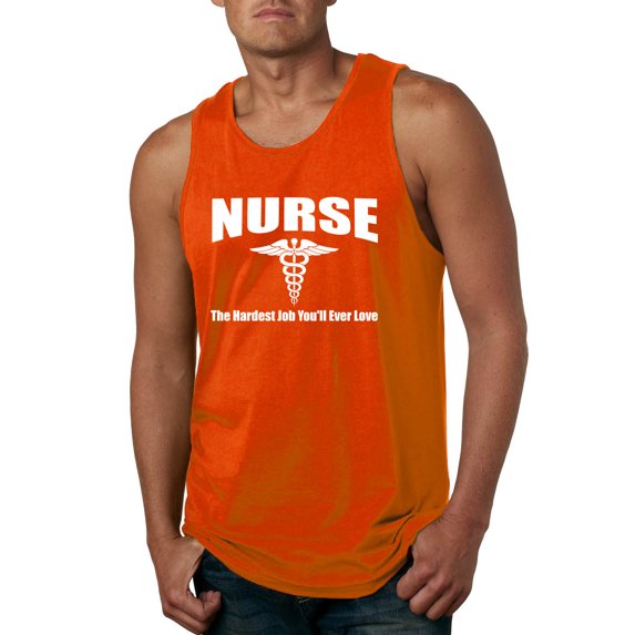 Nurse the Hardest Job You'll Ever Love | Mens Pop Culture Graphic Tank Top, Orange, Medium