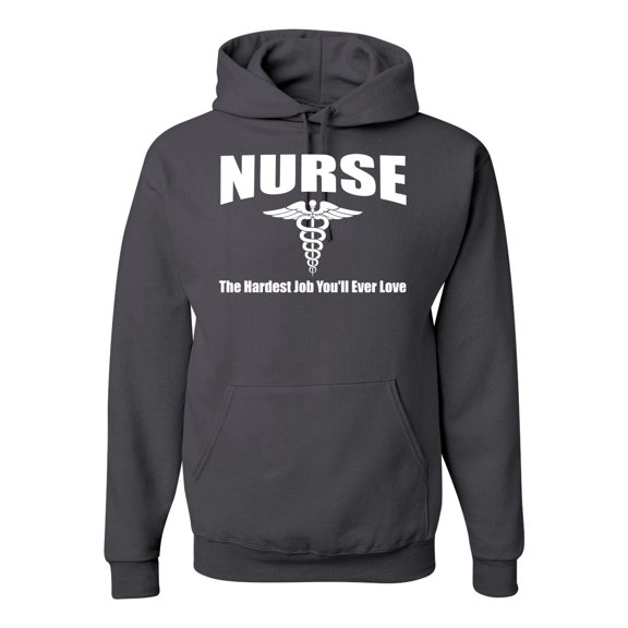 Nurse the Hardest Job You'll Ever Love | Mens Pop Culture Hooded Sweatshirt Graphic Hoodie, Charcoal, Medium