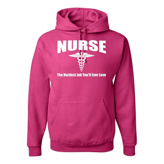 Nurse the Hardest Job You'll Ever Love | Mens Pop Culture Hooded Sweatshirt Graphic Hoodie, Fuschia, Large