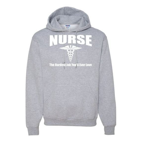 Nurse the Hardest Job You'll Ever Love | Mens Pop Culture Hooded Sweatshirt Graphic Hoodie, Heather Grey, 3XL