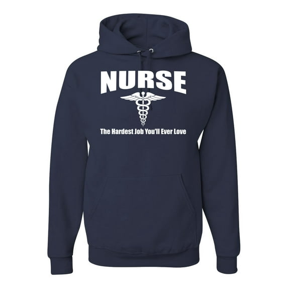 Nurse the Hardest Job You'll Ever Love | Mens Pop Culture Hooded Sweatshirt Graphic Hoodie, Navy, X-Large