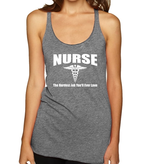 Nurse the Hardest Job You'll Ever Love | Womens Pop Culture Premium Tri-Blend Racerback Tank Top, Premium Heather, Large