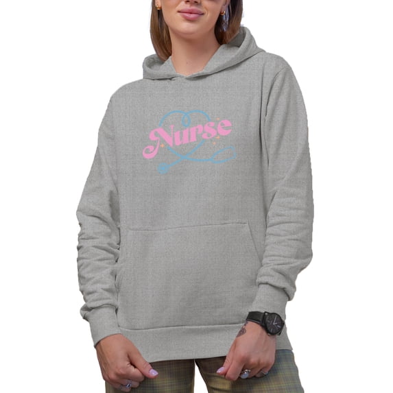 Nurse with Stethoscope Art Merch Gift, Heather Grey Hooded Sweatshirt or Hoodie, XL