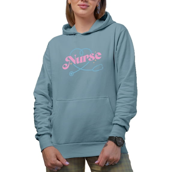 Nurse with Stethoscope Art Merch Gift, Light Blue Hooded Sweatshirt or Hoodie, Small